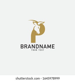 P letter with bull horn logo initial logotype icon vector in elegant simple style