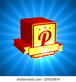 p letter business red gold logo design template abstract vector elements for corporate identity emblem label or icon on bright shiny blue background abstraction red gold unusual mark rich deal blue le