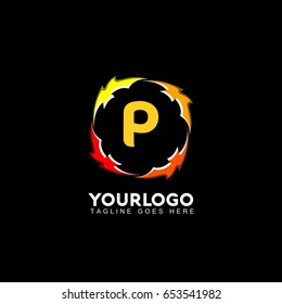 P letter circle fire logo design template. Flame vector unusual letter. Vector design template elements for your application or company.