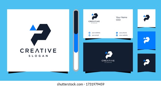 P letter colorful logo, design template elements. logo design and business card set