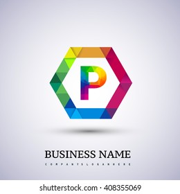 P letter colorful logo in the hexagonal. Vector design template elements for your application or company identity.