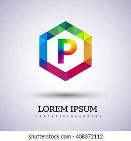P letter colorful logo in the hexagonal. Vector design template elements for your application or company identity.