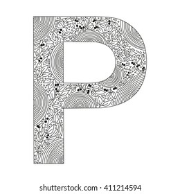 P letter. Coloring book. Vector alphabet
