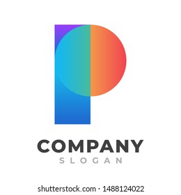 p letter company logo template, with vibrant and colorful color, modern style