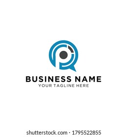 P letter corporate logo. Learn, educational, consult, blue colored volume logotype. FAQ, I.Q., contact us, template of speak, computer, smartphone app setting products, brand isolated iq think icon