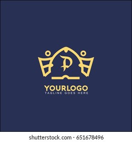 P letter creative king crown logo. Royal Palace Vector illustration.