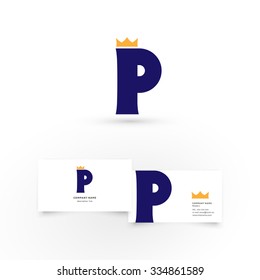 P letter with crown. Modern icon design logo element with business card template. Best for identity and logotypes