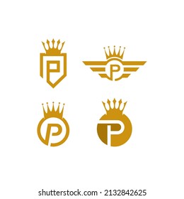 Letra P con el logotipo de plantilla de logotipo crwon diseño de ilustración de icono vectorial 