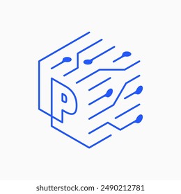 p letter Cube Tech Logo vector icon illustration