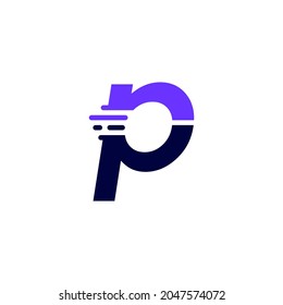 P Letter Dash Lowercase Tech Digital Fast Quick Delivery Movement Blue Logo Vector Icon Illustration