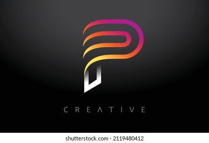 P Letter Design on a Black Background. Orange Purple P Letter Logo Design with Modern Monogram Lines Look Vector Illustration.