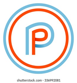 P letter design template. This letter can be used for a sports team identity. Also, it can be a red-white-blue colors ribbon flag.