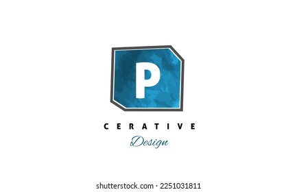 Vector de diseño de letras P con icono de pincel de color azul logotipo premium en fondo blanco