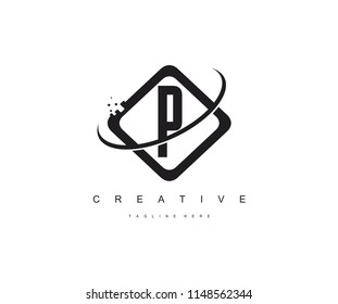 P Letter Diamond Shape Pixel Swoosh Logo