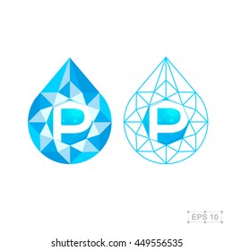 P letter with diamond,vector crystal modern water drop logo