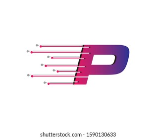 P Letter Digital Data Logo Icon, Fast Hi-tech P Design Concept.