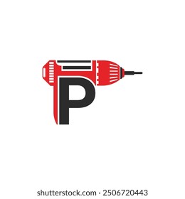 Letra P con concepto de diseño de logotipo de taladro.