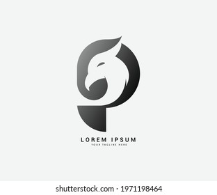 P Letter with Eagle logo Design- Iconic Logo Design with letter P- Vector art- Phoenix Logo  Design Template - P with Phoenix