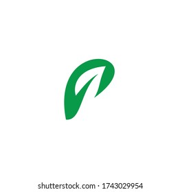 P letter eco logo isolated on white background. Organic bio logo with a leaf of sprout grass for corporate style of company or brand on letter P.