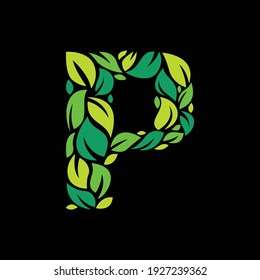 P letter ecology logo from a green leaves. Font style, vector design template elements for your application or corporate identity. - Vector
