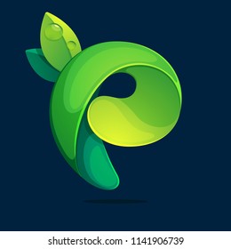 P letter ecology logo from a twisted green leaves. Font style, vector design template elements for your application or corporate identity.