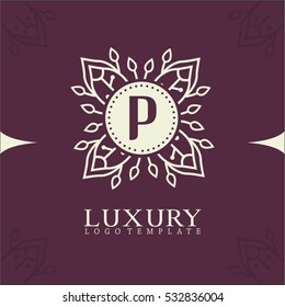 P letter elegant floral logo design. Creative luxury brand, real estate, crest logo,crests,crown,royal, fashion,hotel logo,boutique brand,vector logo template