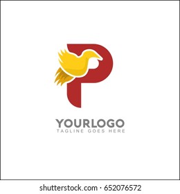 P letter elegant wing flying gold office logo. Abstract bird vector identity design template. Exclusive business company brand icon.