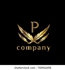 P letter  feather vector logo design template. Wings heraldic emblem