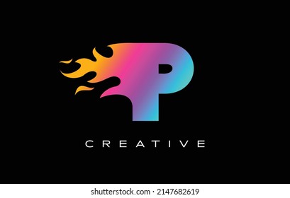 P Letter Flame Logo Design. Fire Logo Lettering Concept Vector in Rainbow Vibrant Colors