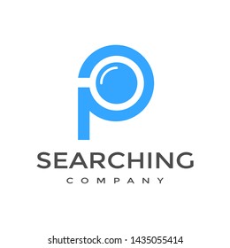 P Letter or font with magnifying glass vector logo template. This alphabet can be used for searching, discovery, find business. 