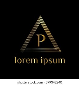 P letter golden vector logo template. Triangle frame