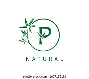 P Letter Green Bamboo Logo Design.