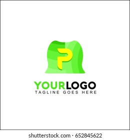 P letter green eco logo with leaves. Ecological leaf vector illustration