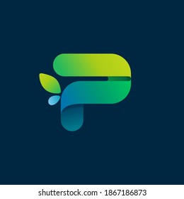P letter green gradient eco logo. Vector one line colorful typeface for agriculture branding design, spring labels, garden posters, environment identity etc.