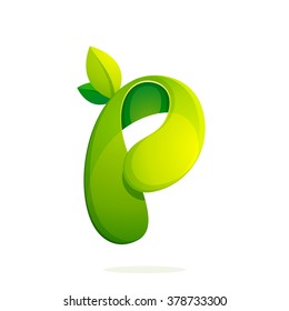 P letter with green leaves logo, volume icon. Font style, vector design template elements for your ecology application or corporate identity.