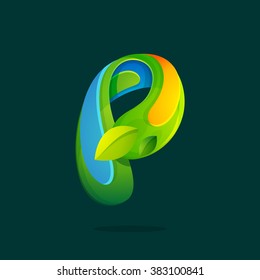 P letter with green leaves logo. Font style, vector design template elements for your ecology application or corporate identity.