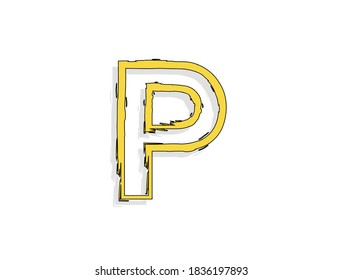 P letra, pincel dibujado a mano. Diseño de estilo cómico. Para elementos de diseño, logotipo, póster creativo, etc. Ilustración vectorial 
