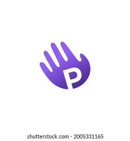 p letter hand palm hello logo vector icon illustration