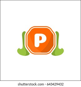 P letter happy food logo. Cute vector illustration