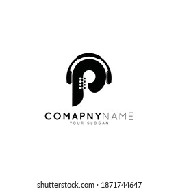 P letter headphone logo icon. P gitter logo icon.