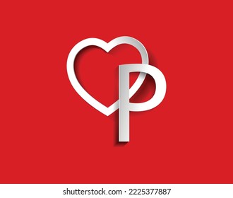 p letter with a heart on red background for lovers and friends