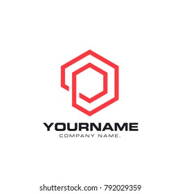 P Letter and hexagon form in one style. 