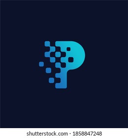 logotipo del logotipo del icono de la letra P , logotipo del elemento de estilo técnico moderno y mínimo con estilo de tecnología líquida de color azul brillante