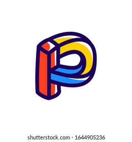 P letter impossible shape logo. Vector handwritten isometric font for childish labels, illusion company, birthday posters etc.