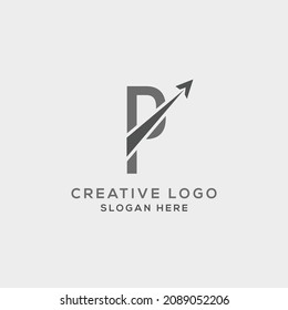 Letra P inicial incorporada con ilustración vectorial de diseño de logotipo de flecha.