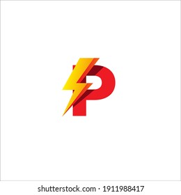 P Letra Plantilla de diseño de logotipo inicial. Alfabeto con el concepto de logotipo de formas trucadas. Aislado En Fondo Blanco. Tema del color de la graduación de color rojo caliente y naranja amarillo.
