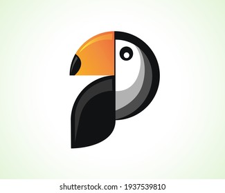 P letter initial simple toucan bird illustration logo icon symbol inspiration