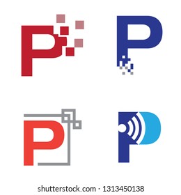P Letter Initial Technology Symbol Logo Template
