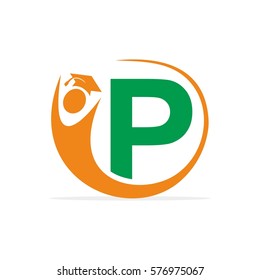 p letter  insurance educational people graduation logo design