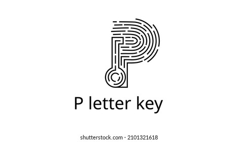P letter key and print finger vector logo. P key print finger logo